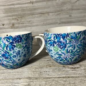 Lily Pulitzer, Ceramic Mug Set of Two Blue Floral Coffee